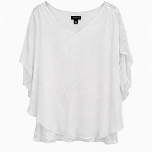 I.N. Studio White 2 Layer Sheer Flutter Sleeve Plus Sz 2X